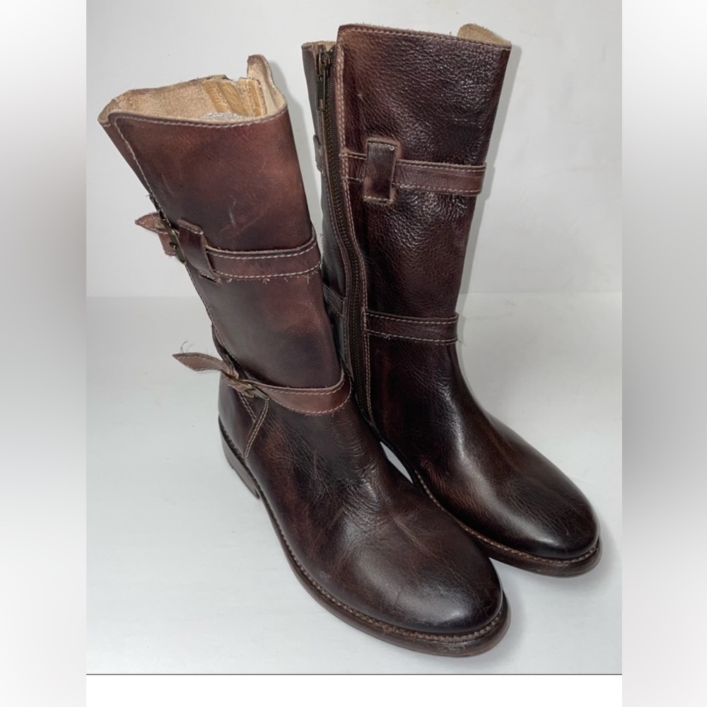 Bed Stu Sandover Cobbler Leather Mid-Calf Double Buckle Boots